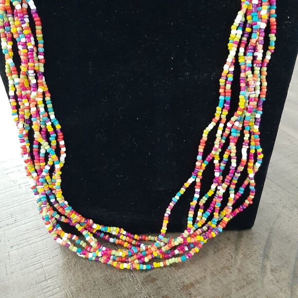 Colorful Multi-Strand Beaded Necklace 14 Inches Bohemian Style Multi-Color - Picture 2 of 5